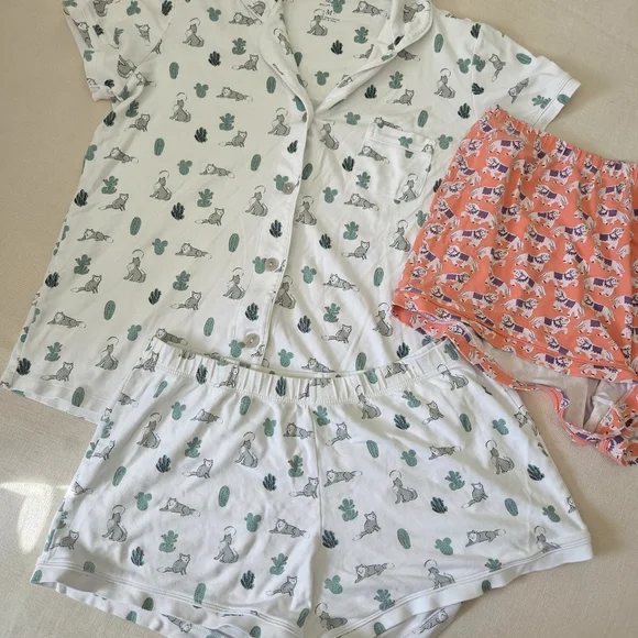 Roller Rabbit Lulu Shorts Set Wolf Coyote Cactus Pajamas Medium Horses Pink - Picture 3 of 13